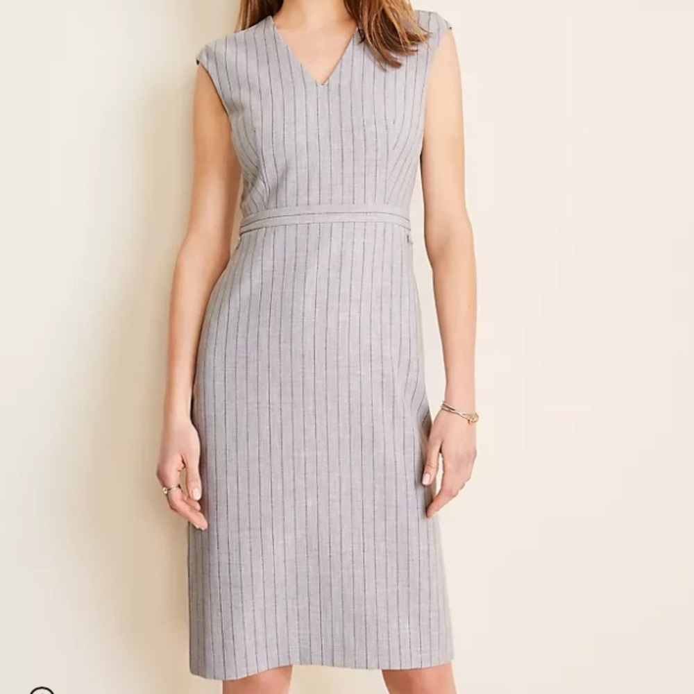 Ann Taylor The V Neck Dress In Pinstripe Bi Stretch